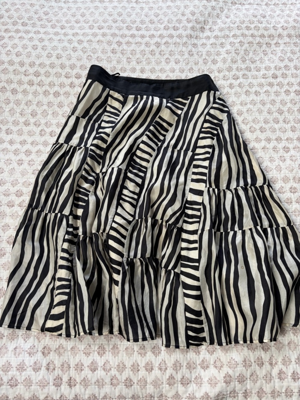 Anthropologie Black & White Zebra Tiered A-Line Silk Skirt